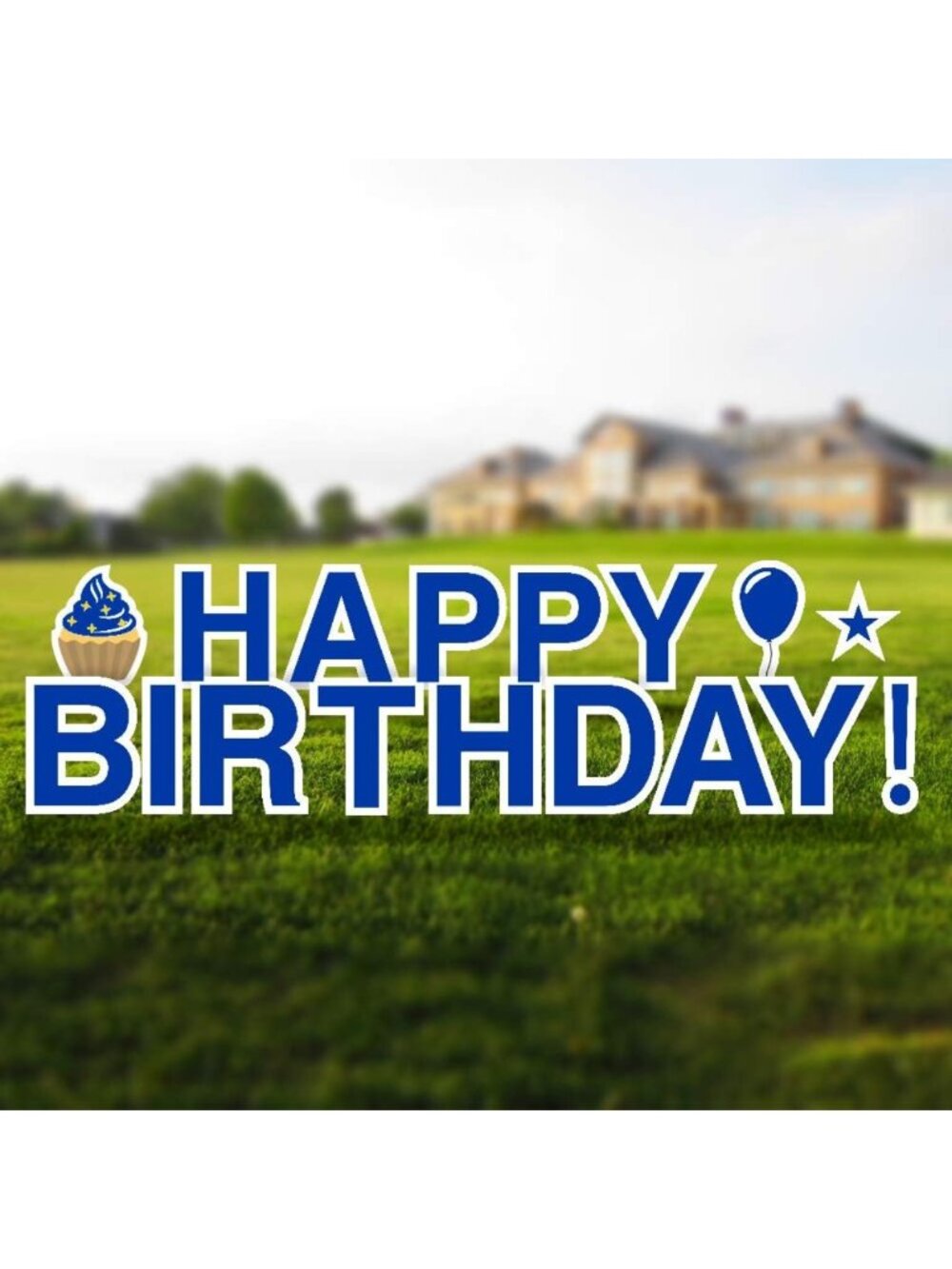 Happy Birthday Blue Yard Signs with Stakes - 18in Tall Letters, Bonus Decor